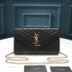 Saint Laurent Chain-strap YSL-plaque grained-leather wallet