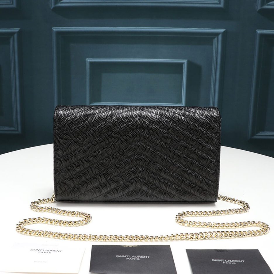 Saint Laurent Chain-strap YSL-plaque grained-leather wallet